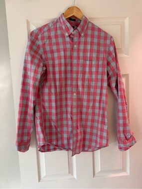 J. Crew Factory Pink and Light Blue Checked Button-Down Shirt Slim